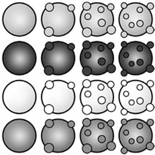 The four states of the bubble sprite, as contained in bubble_sprite_sheet