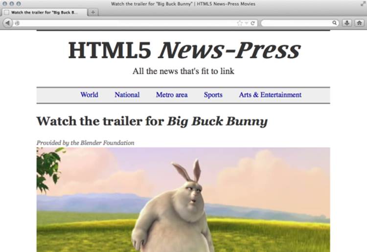 An example of a video element without controls in Firefox. Image from Big Buck Bunny by the Blender Foundation.