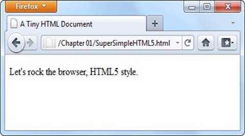 This super-simple HTML5 document holds a single line of text.