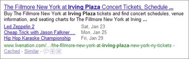 This example page has three events. If you supply a URL with your event listing (as done here), Google turns each event listing into a clickable link.