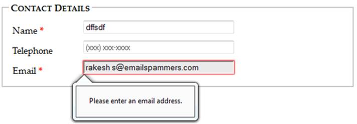 Firefox refuses to accept the space in this spurious email address.