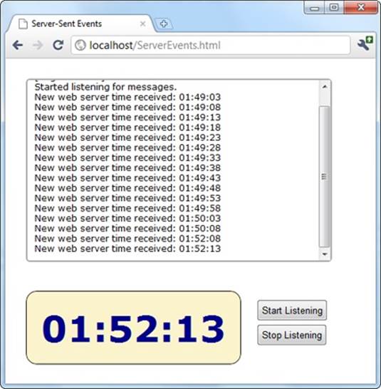 This page uses a combination of streaming (for a batch of messages, over the course of a minute), followed by polling (for the next 2 minutes). This sort of design might make sense as a way to minimize web server traffic, depending on how often your data is updated and how important it is to have up-to-the-minute data.