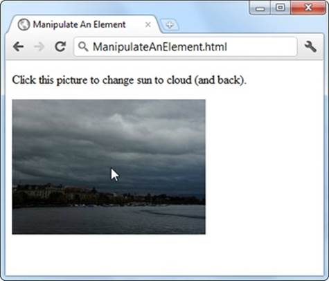 Click this picture, and the page fires an event. That event triggers a function, and that function loads a new image.