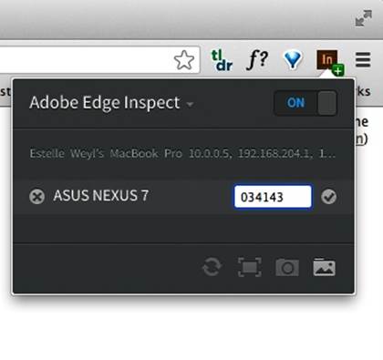 Adobe Edge Inspect connecting a Nexus 7 and Google Chrome for debugging