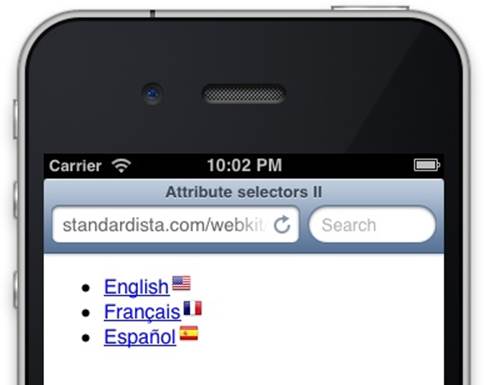 Using attribute selectors to indicate language