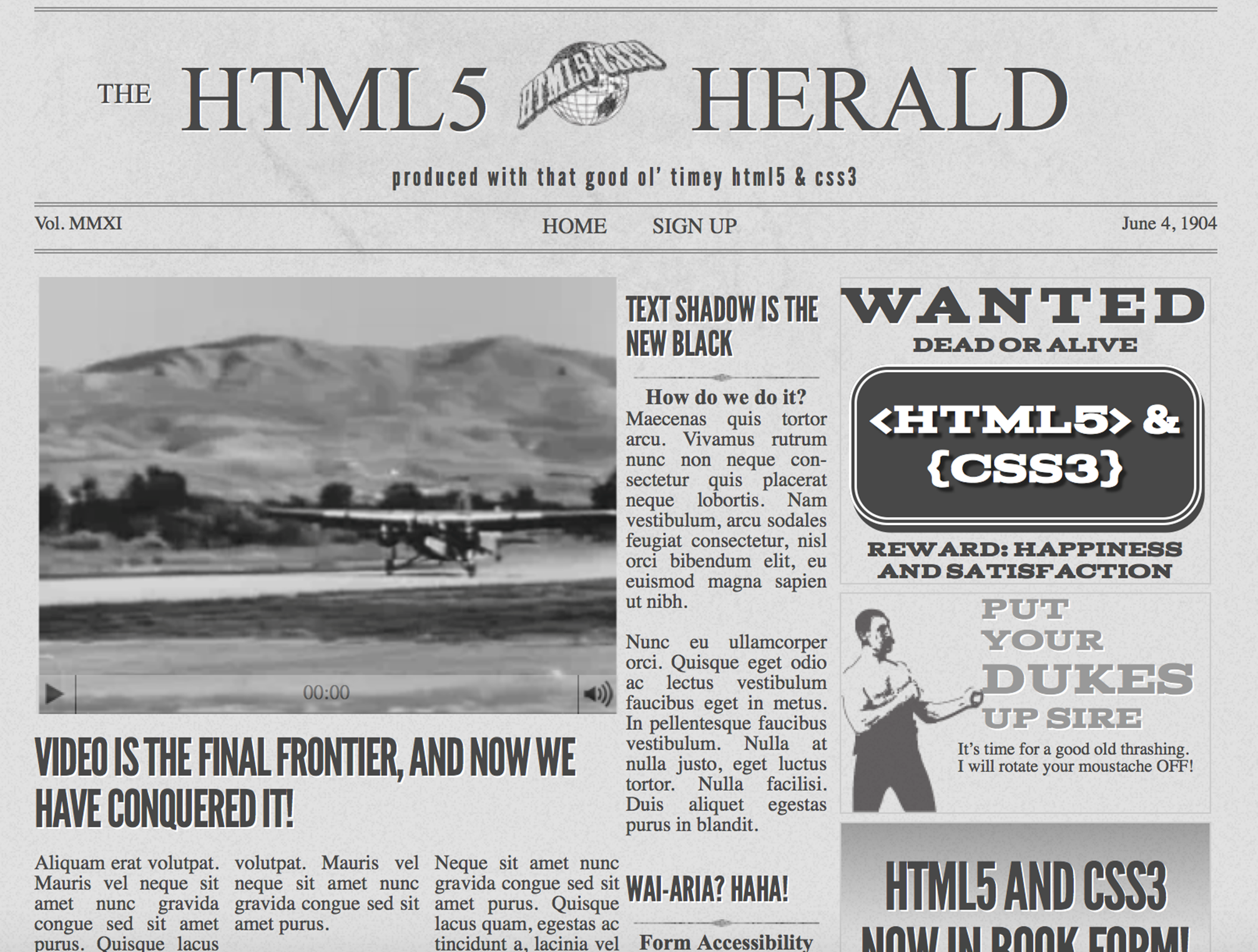 The front page of The HTML5 Herald