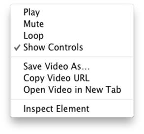 Some video controls are accessible via the context menu