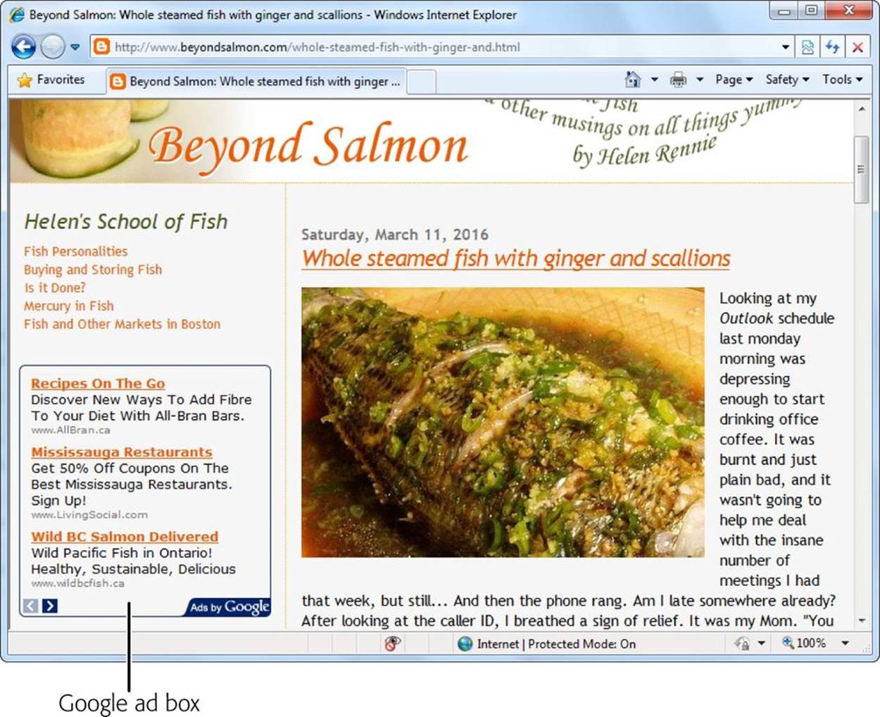 This website nestles a box of three Google AdSense ads alongside a scrumptious recipe. The ads blend into the scenery perfectly because they have a similar visual style (the same background color and font), and because the content matches the article. Google calls this grouping of ads an “ad unit.” You choose the ad layout and the number of ads you want per page, so it’s up to you whether you want to slip a few ads in quietly or have them dominate your page