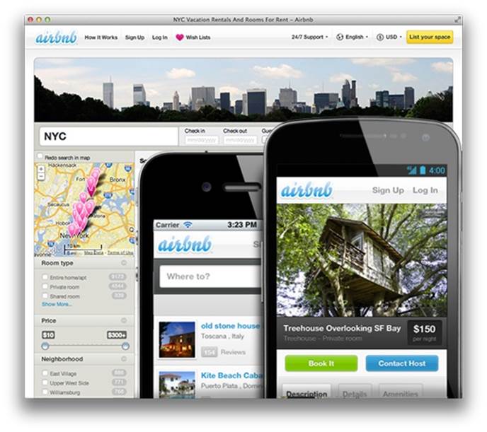 The Airbnb home page