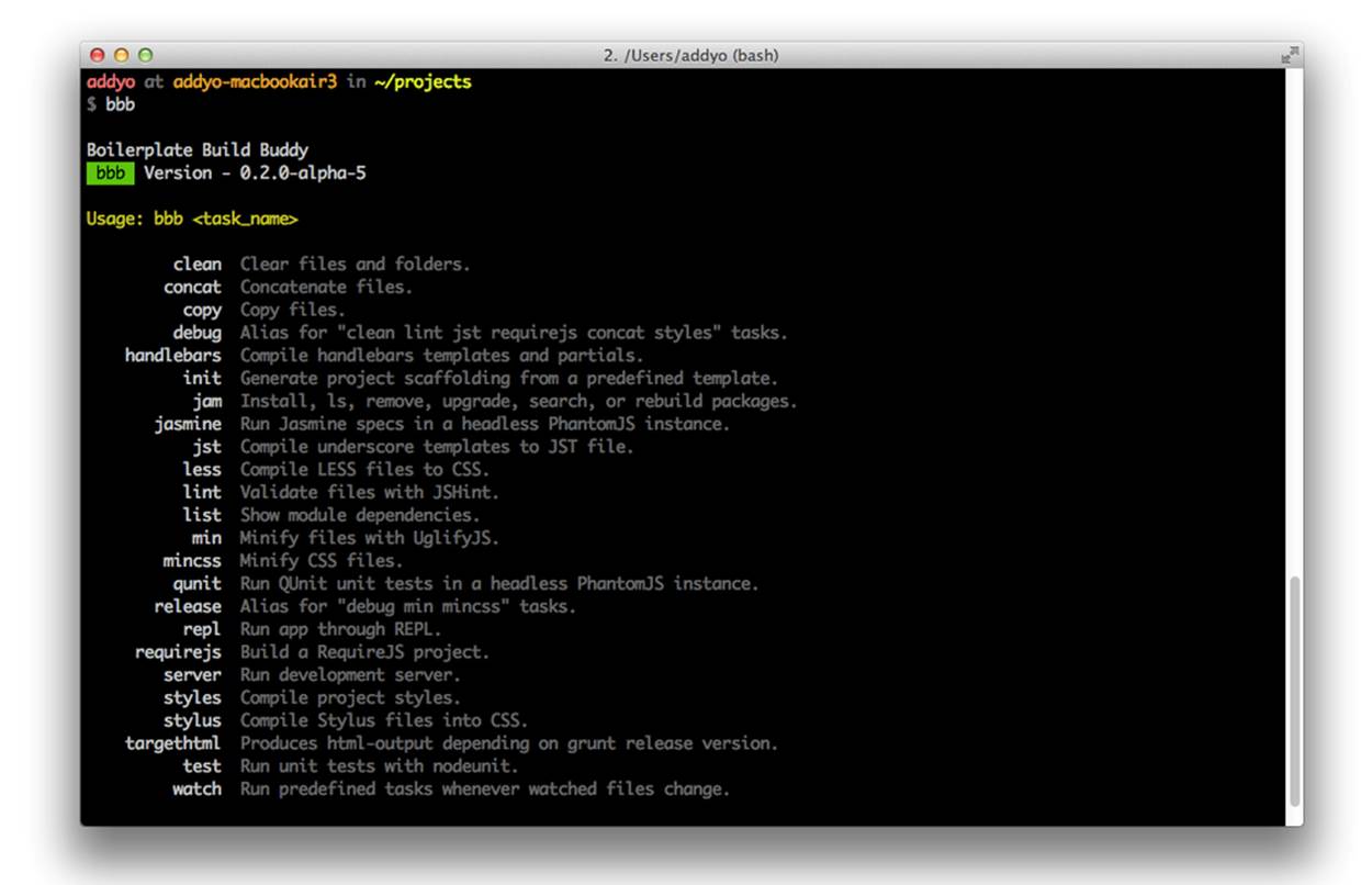 The Grunt-BBB authoring tool running at the command line