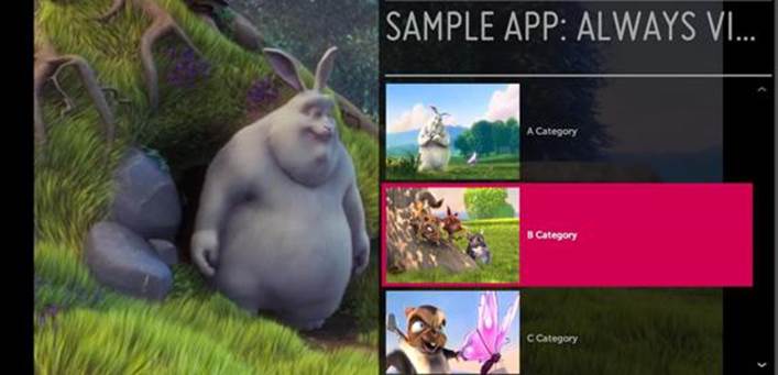 The Moonstone Always Viewing VideoPlayer sample showing images from _Big Buck Bunny_