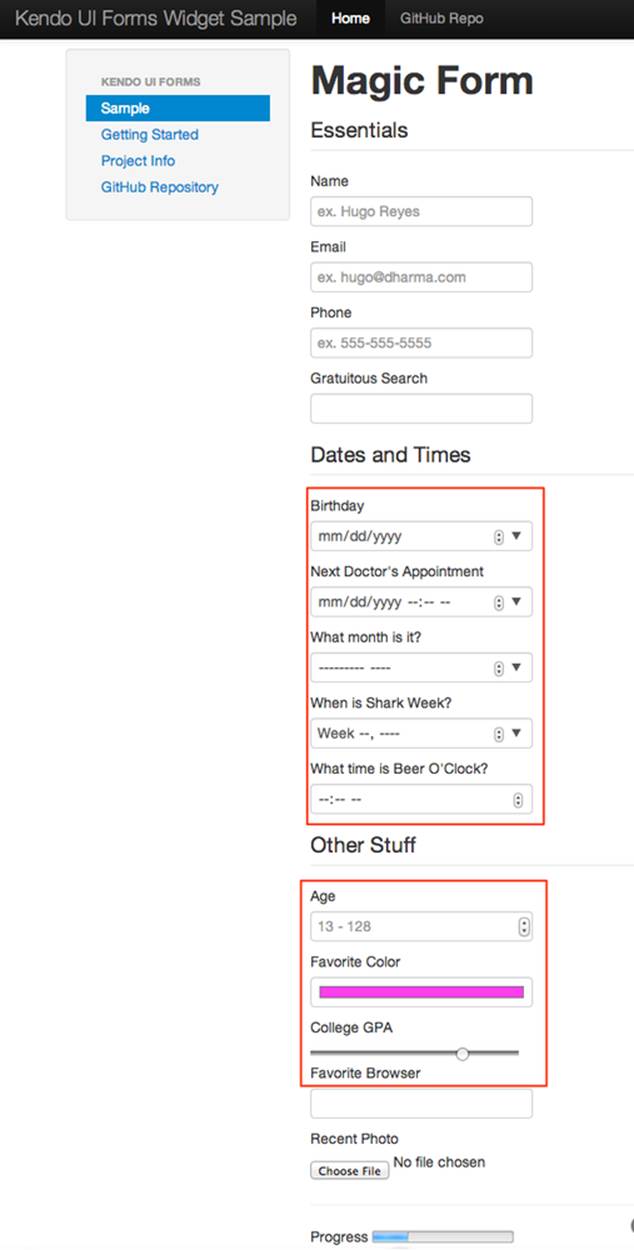 Sample form as viewed in Google Chrome 29