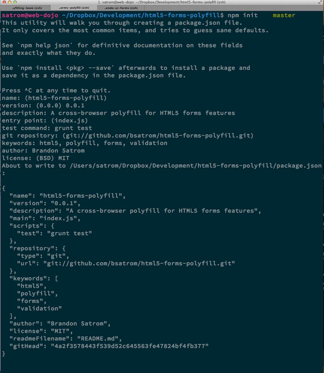 Running npm init to configure your package.json file