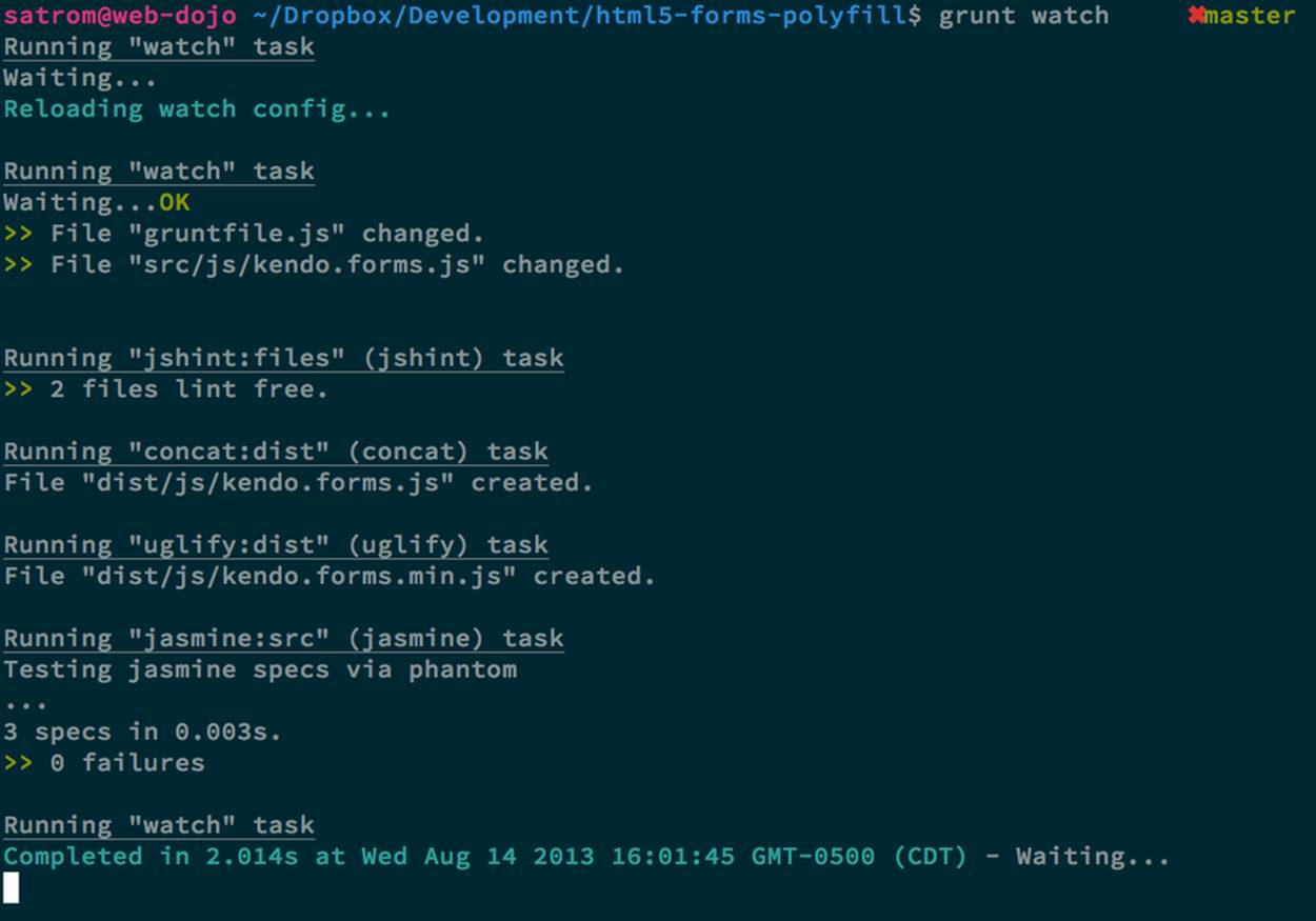 Developing iteratively with grunt watch