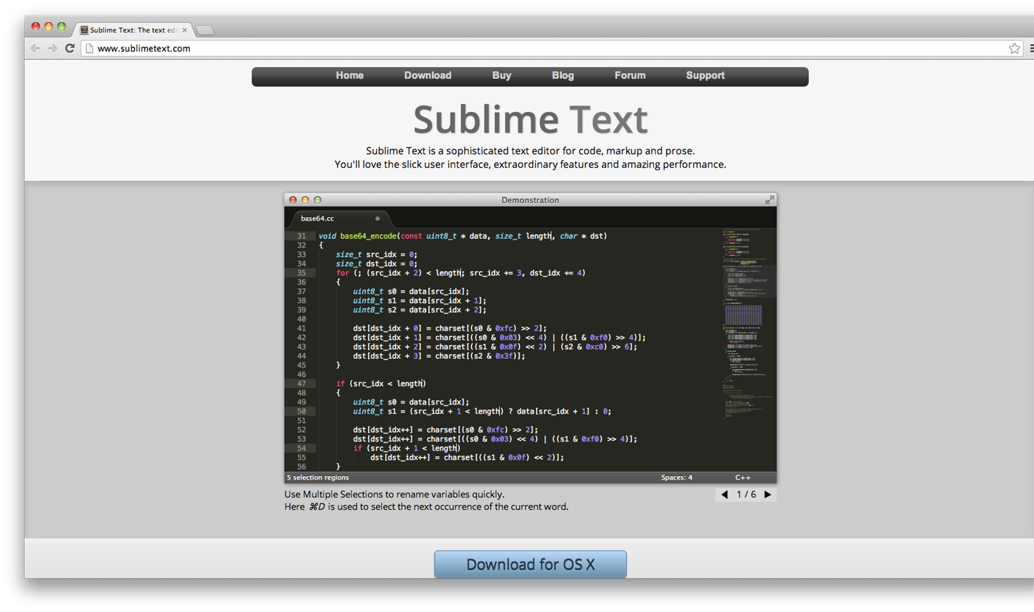 Sublime Text code editor home page.