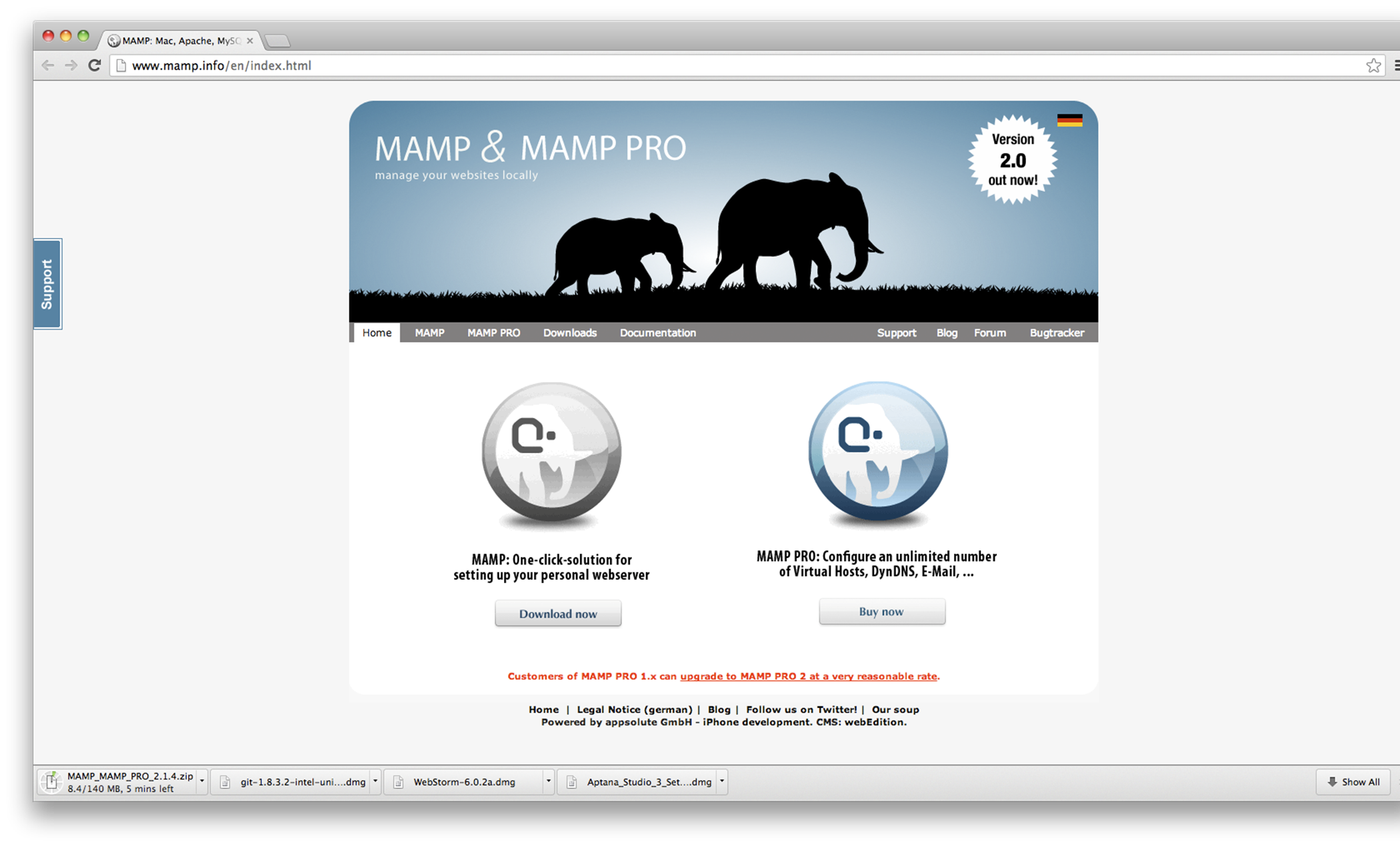 MAMP for Mac home page.