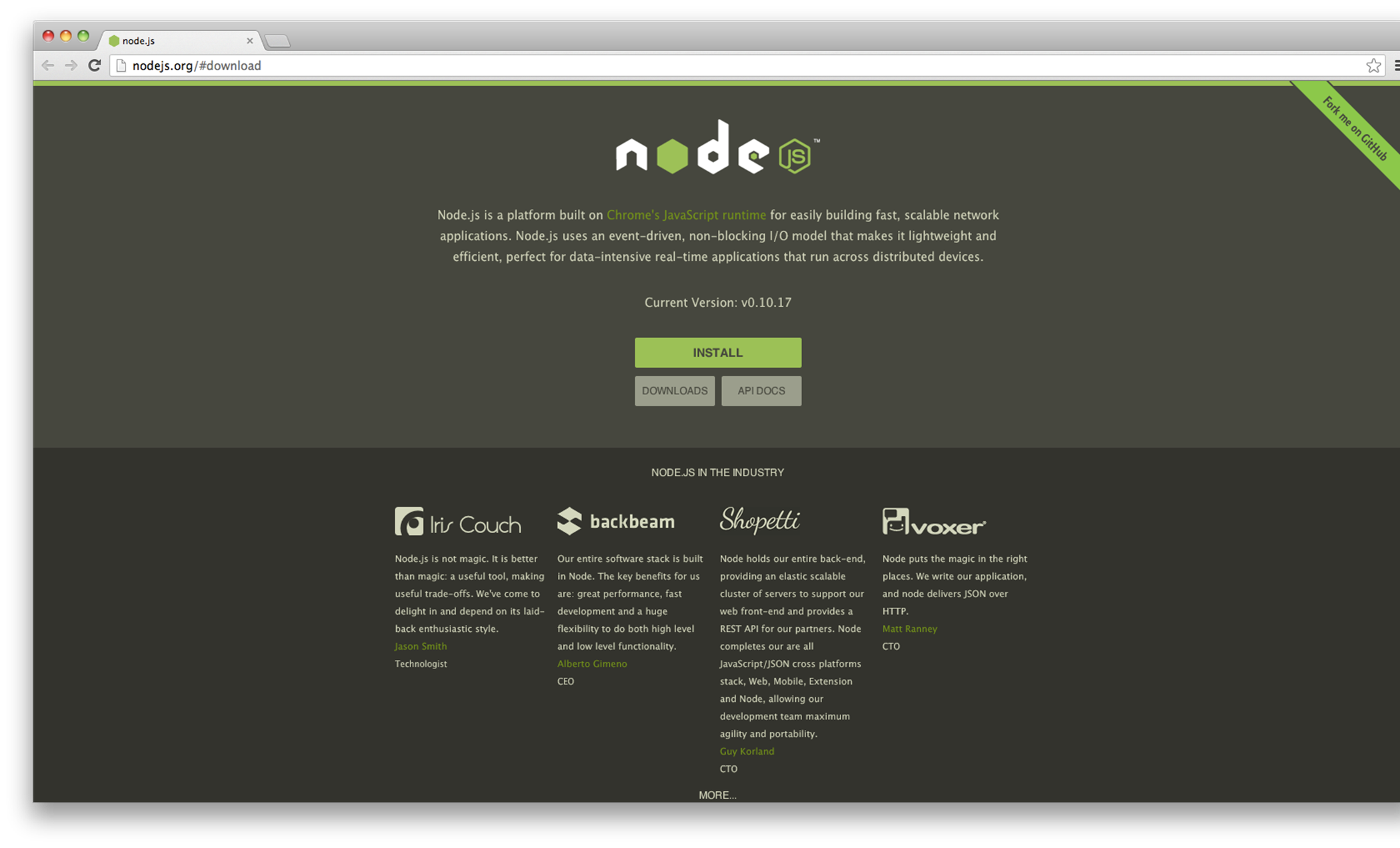 Node.js home page.