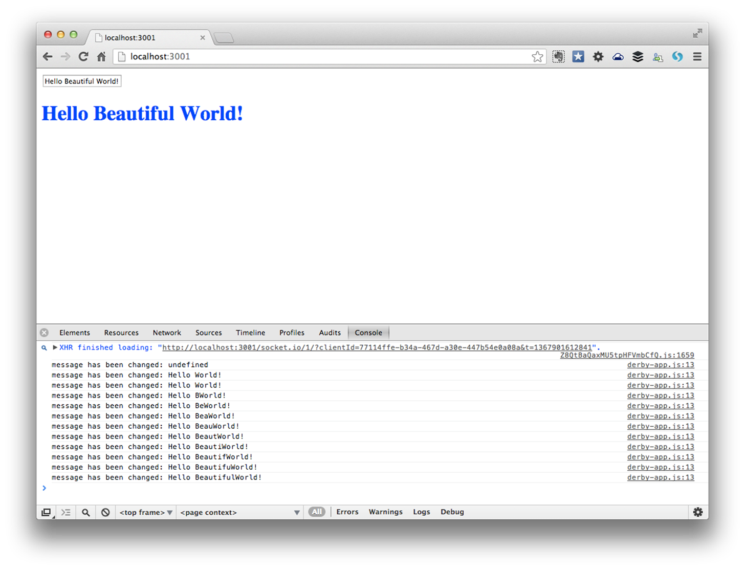 Hello World App: Browser Console Logs