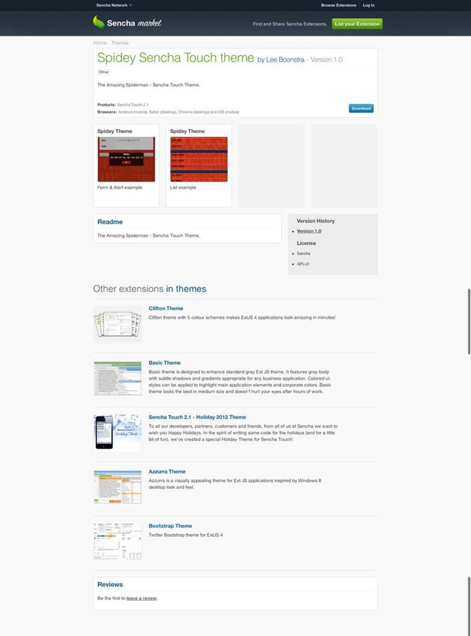 Download or share great components, themes, and examples from the Sencha Market