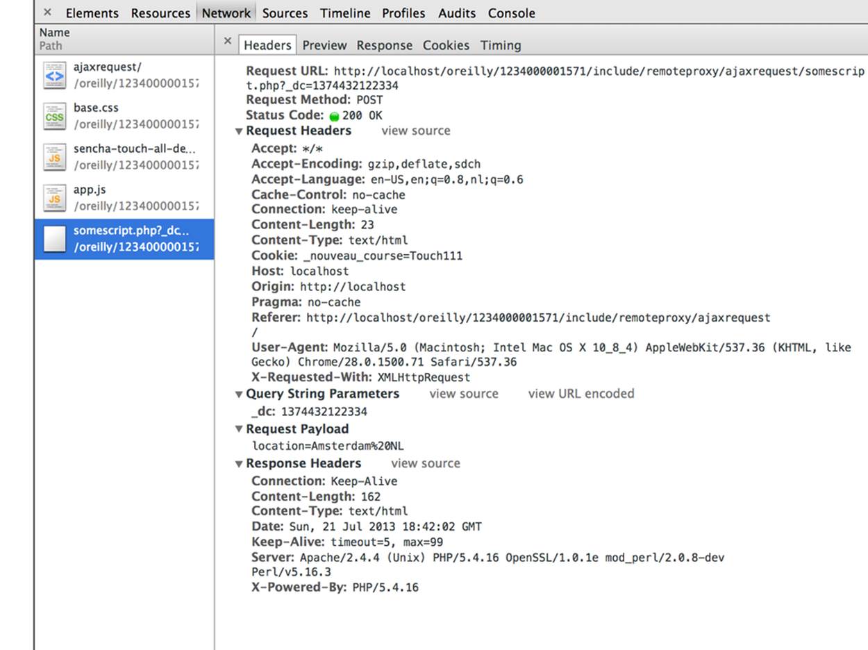 Check the Network → Headers tab in the Chrome Developer Tools to inspect the headers