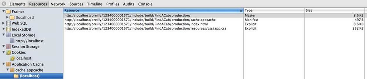 Resources → Application Cache