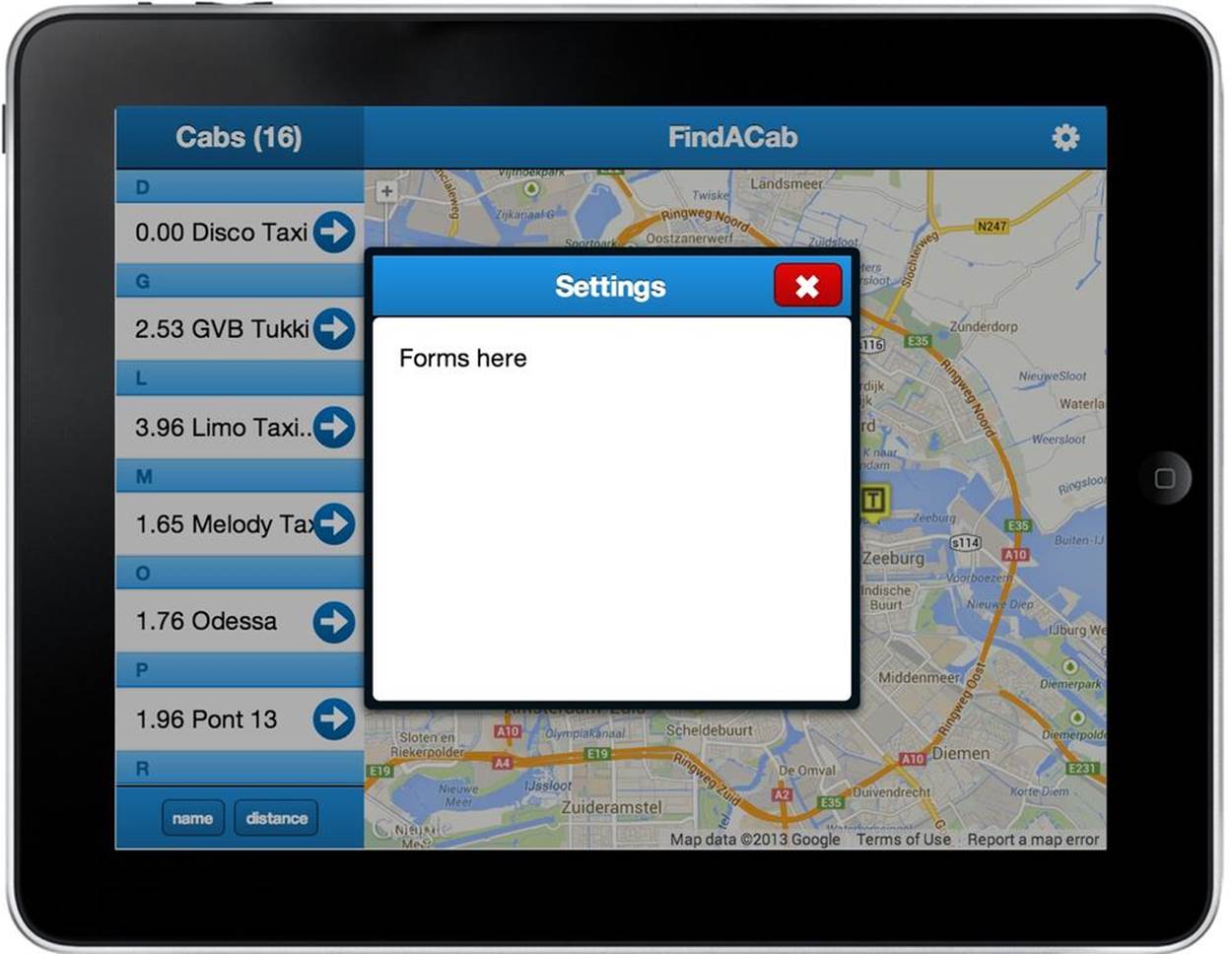 The FindACab app overlay