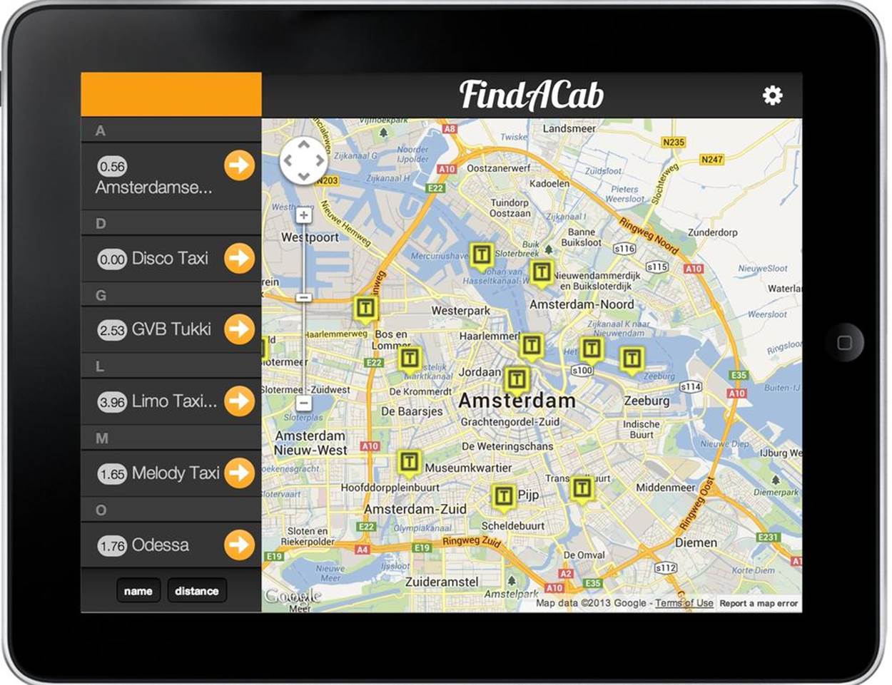 The FindACab app with a custom theme