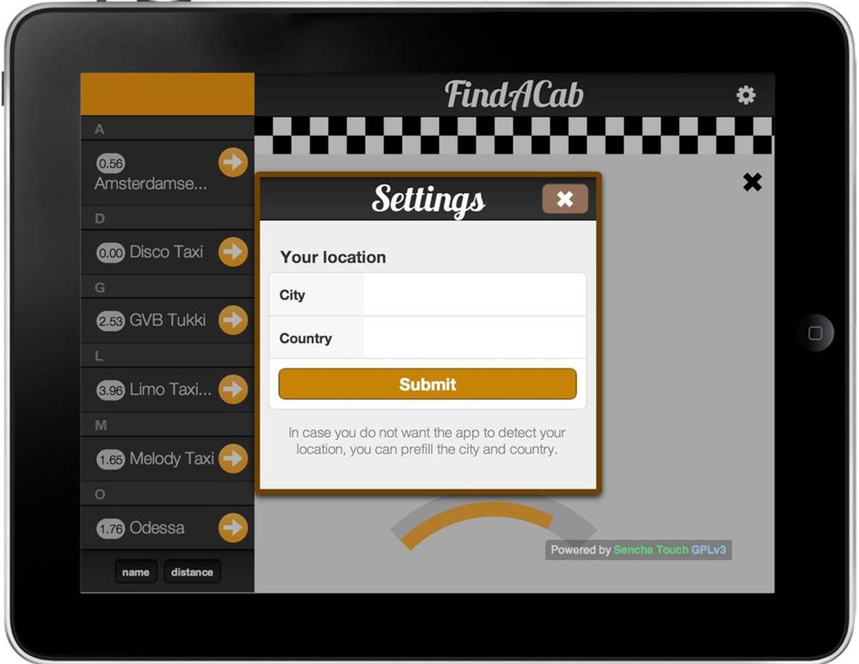 The finalized FindACab app