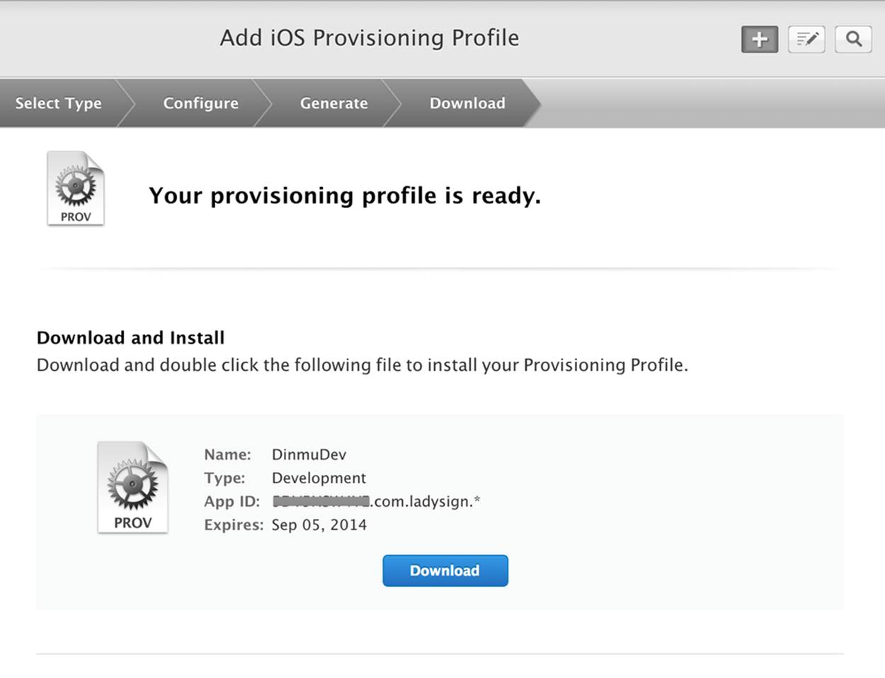 Download the provisioning profile to your hard disk