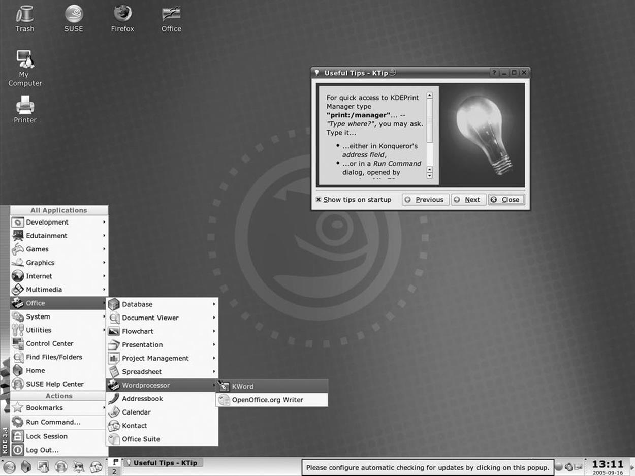 The KDE desktop at startup