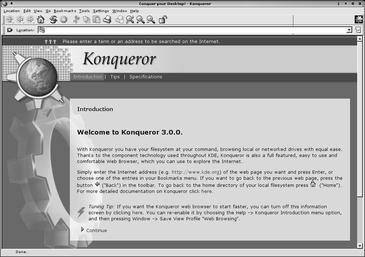 The Konqueror splash screen