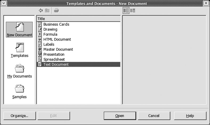 Templates and Documents—New Document window