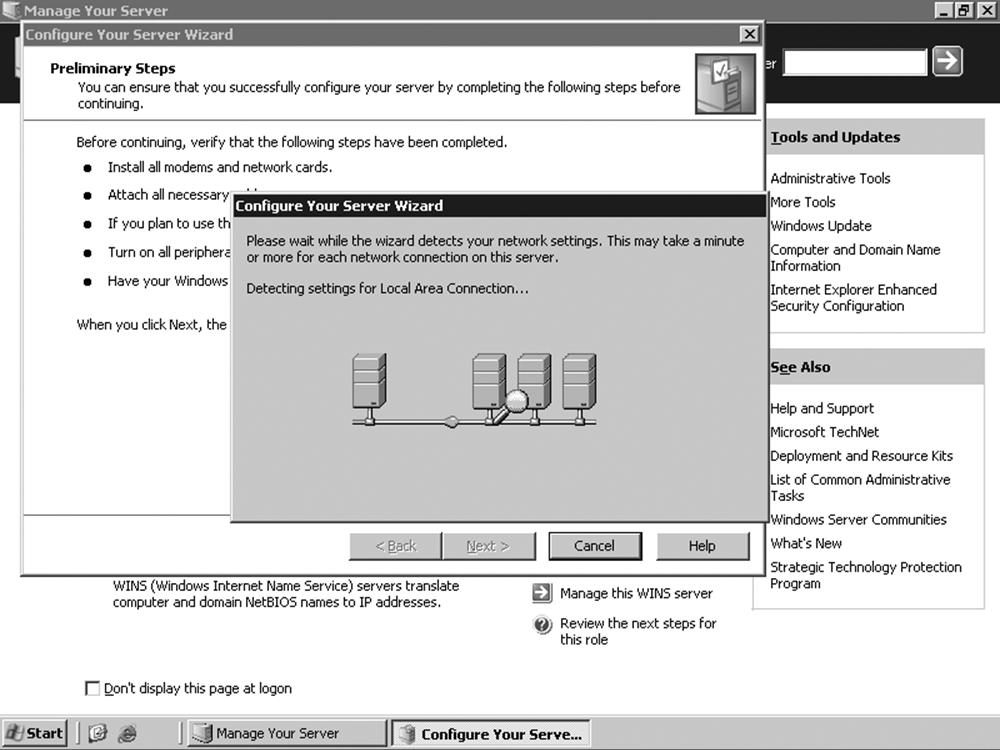 The configuration wizard in Windows Server 2003