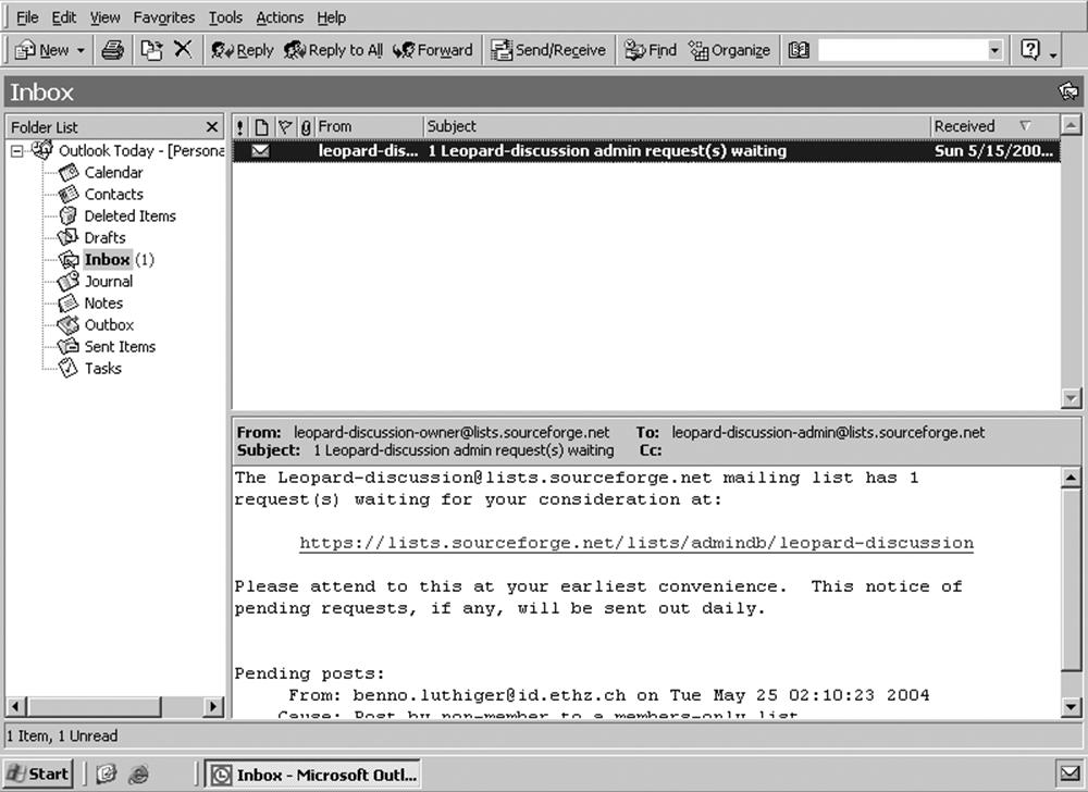 Microsoft Outlook displayed by TSClient on a Linux desktop