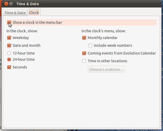 Time&Date panel --> Clock --> Show a clock in the menu bar