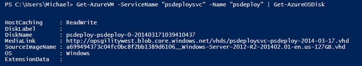 Viewing the OS disk name with Get-AzureOSDisk