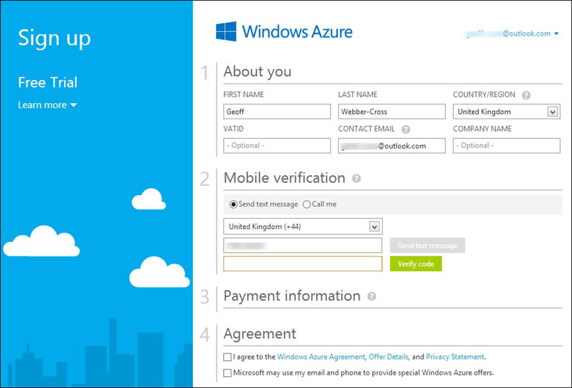 Creating a Windows Azure account