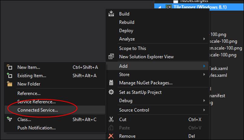Adding a Connected Service in Visual Studio 2013