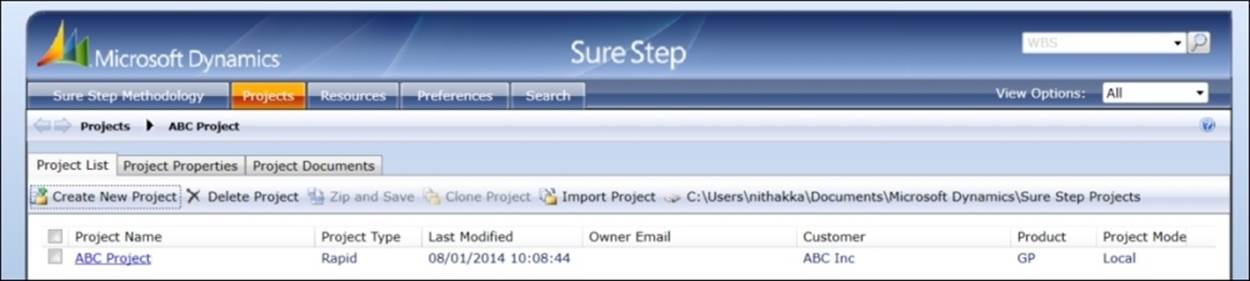 Sure Step's Projects feature