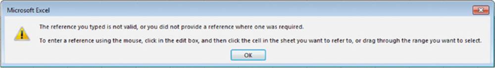 Screenshot shows Microsoft Excel page which displays an alert for invalid reference with an Ok button.