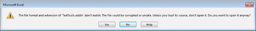 Screenshot shows a window with a warning message along with three buttons labeled Yes, No and Help.