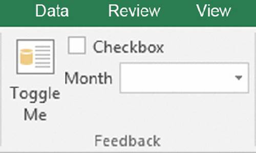 Screenshot shows a part of an excel displaying data, review and view tab along with icon for toggle me, a checkbox and a dropdown to select month.