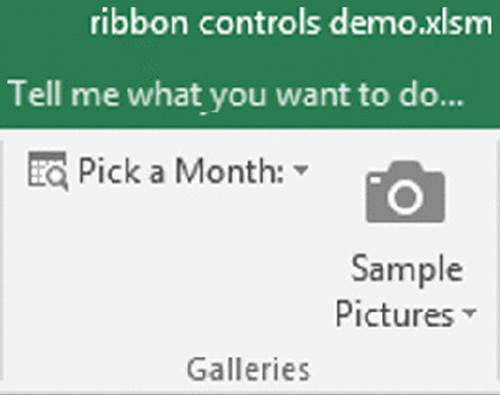Screenshot shows a part of an excel displaying controls to pick a month and to take sample pictures along with an icon showing a camera.