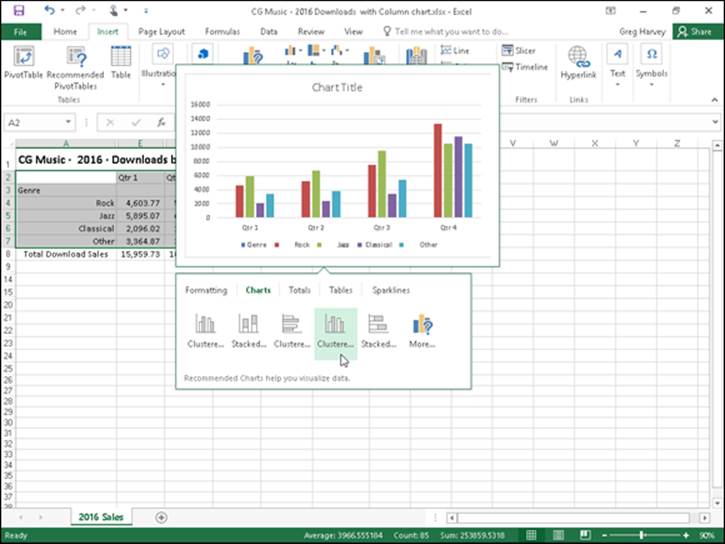 using the quick analysis tool in excel 2016