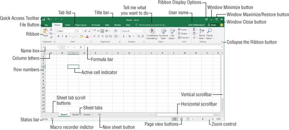 Screenshot of the Excel screen with labeled parts.