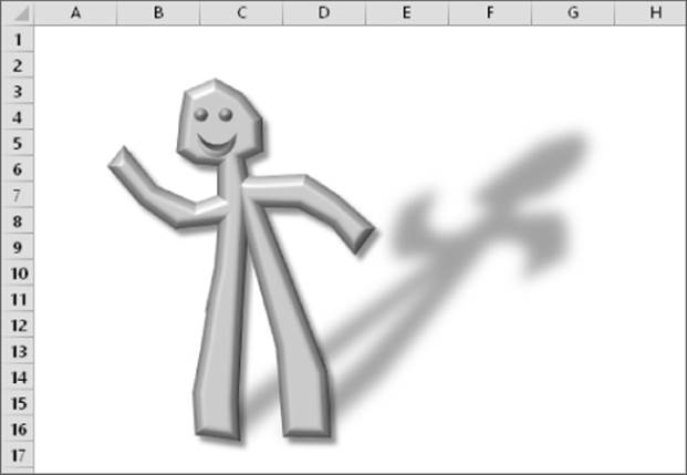 A worksheet displaying a human-like shape, with eyes and mouth, made from a Freeform Shape with a shadow effect.