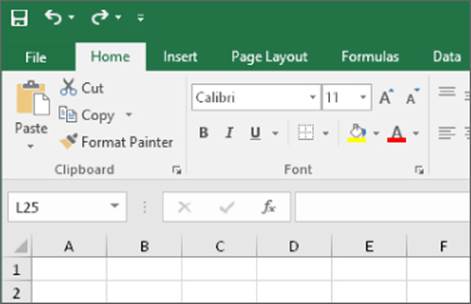 Snipped image presenting the default location for the Quick Access toolbar, left side of the Excel title bar, which includes three tools: Save, Undo, and Redo.