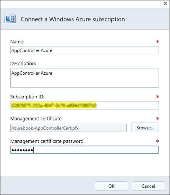 Configure App Controller to connect to Microsoft Azure