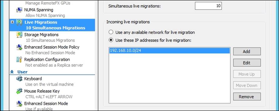 Managing a virtual machine's migration networks