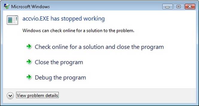 Windows Error Reporting dialog box
